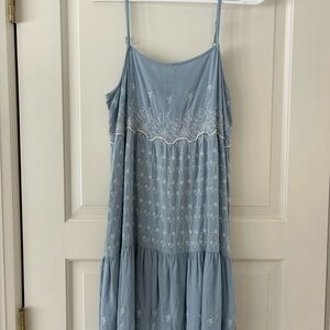 American Eagle Outfitters Blue Dress with White Embroidery